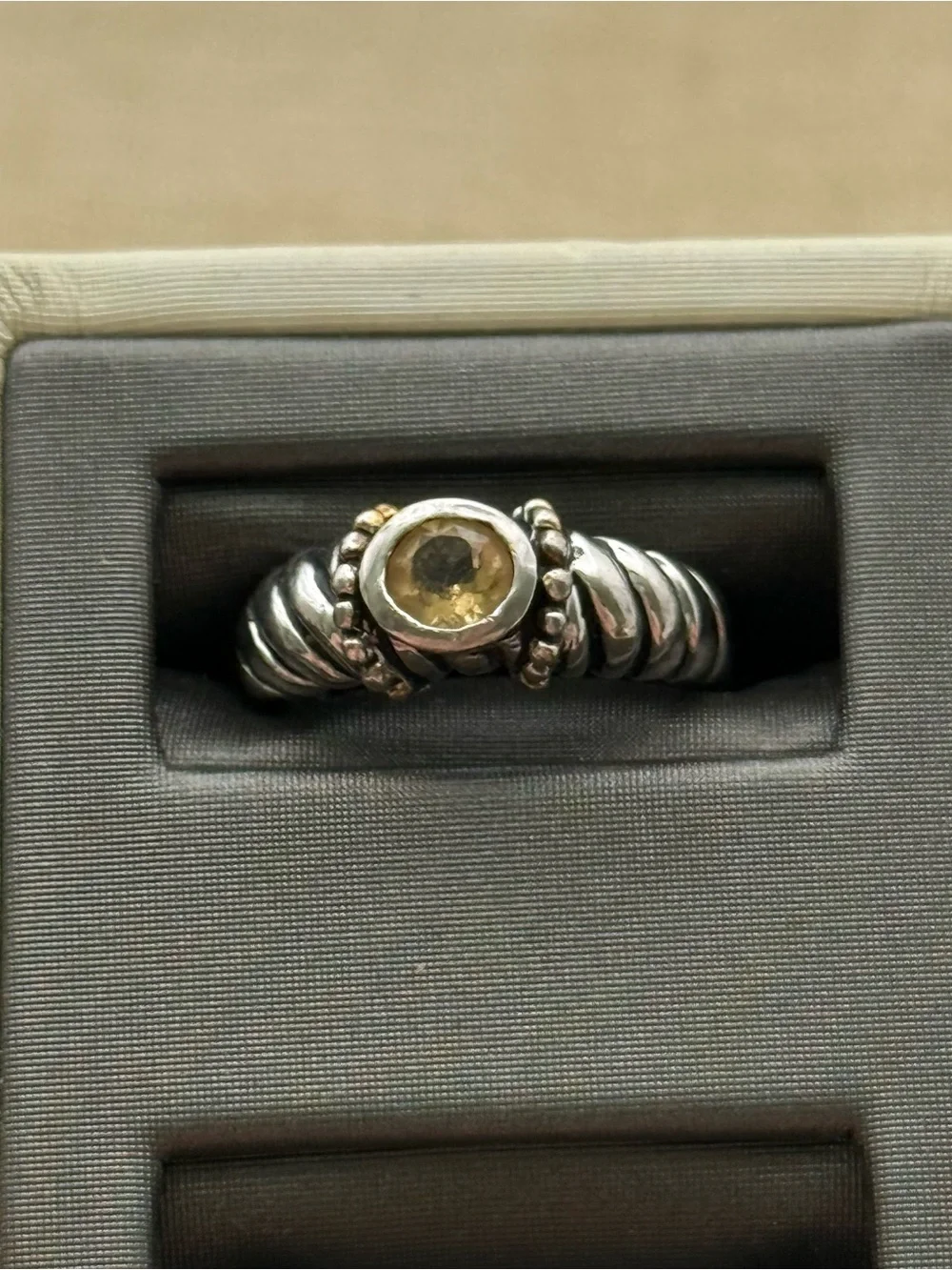 Silver tone Ring with Yellow Citrine Accent